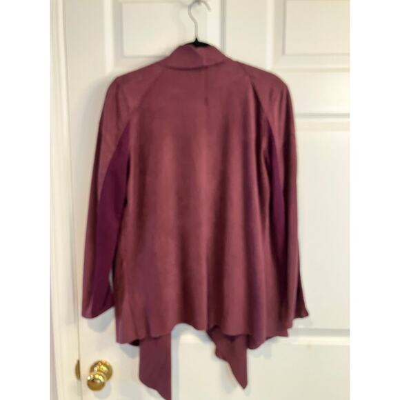 BLANKNYC Cloud Nine Drape Waterfall Faux Suede Cardigan Jacket Womens Size M Red - Picture 2 of 11